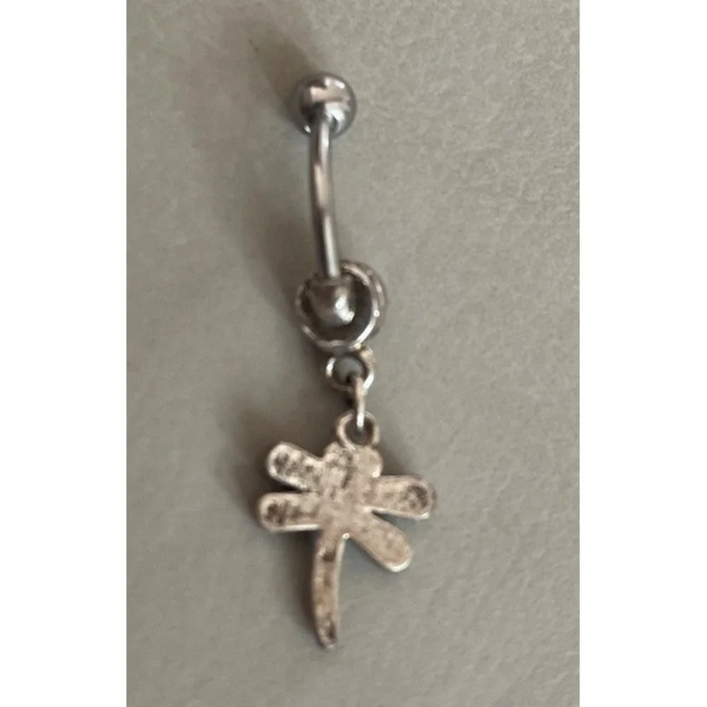Dragonfly Belly Button Navel Ring Piercing‎ Blue Crystal Dragon Fly Silver tone